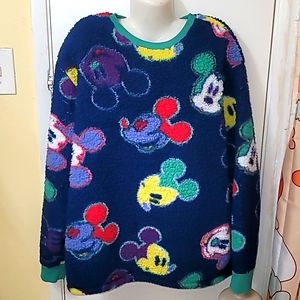 Disneyland fleece teddy fussy sweater Mickey Mouse print all over XL B21